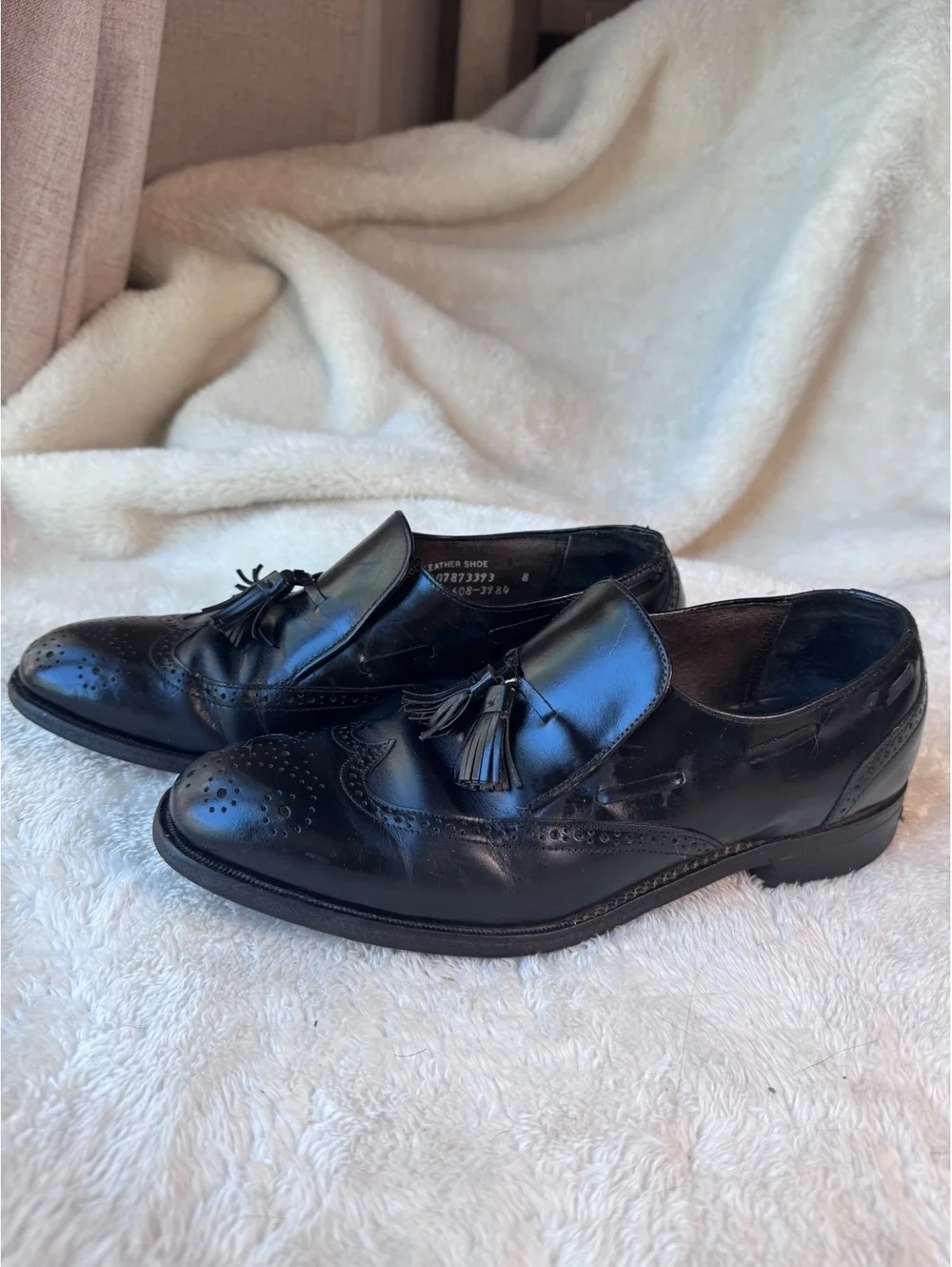 Vintage Stafford Comfort Plus Black Leather Wingtip Tassel Loafers -Men's Size 8